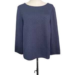 Max Studio Textured Knit Long Sleeve Top Navy Blue Pullover Stretch Womens Large